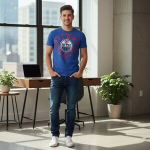 NHL Edmonton Oilers Shirt Licensed By Old Time Hockey (Size SMALL)